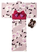 ストライプ椿浴衣