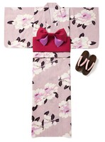 ストライプ椿浴衣