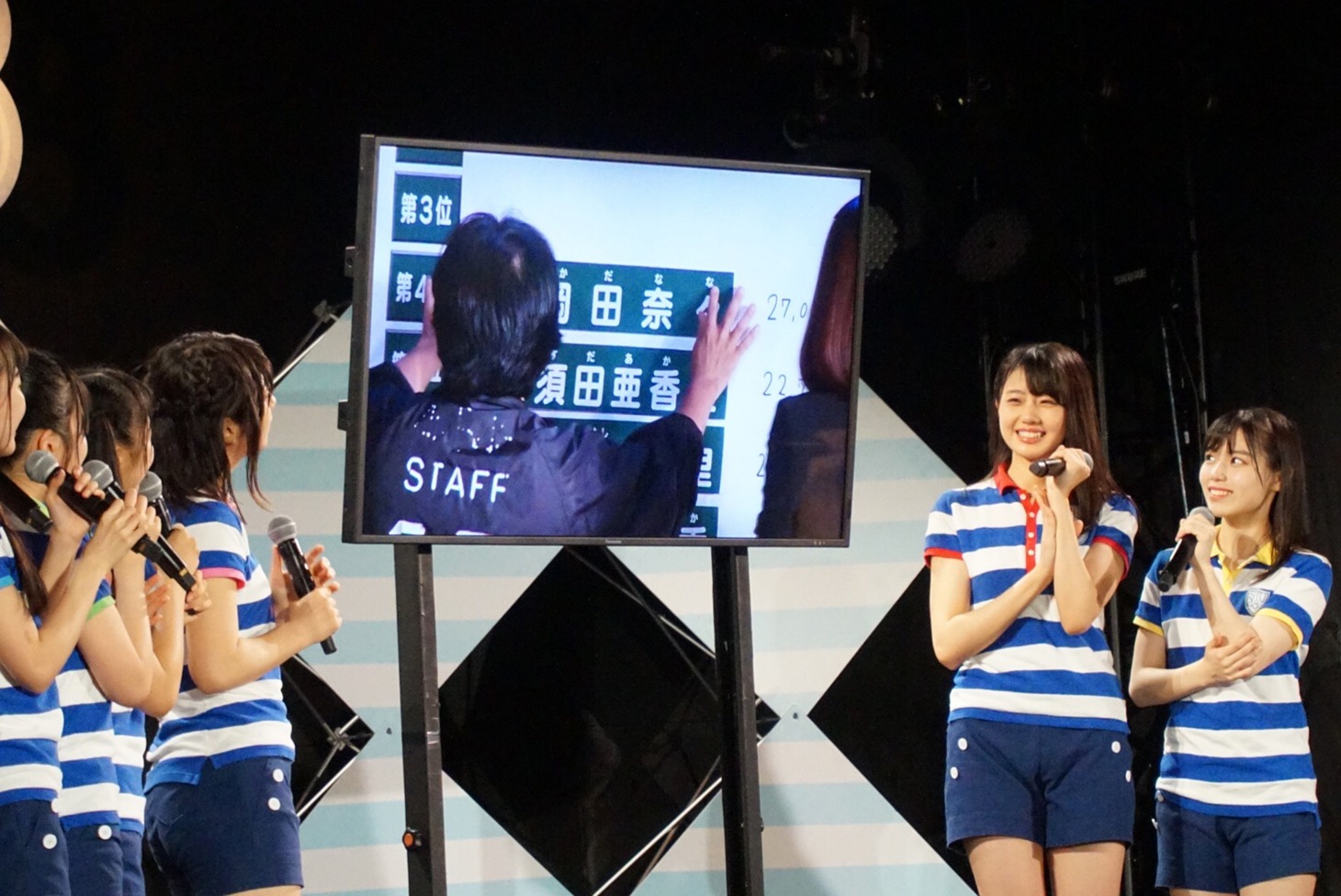 「AKB48 53rdシングル 世界選抜総選挙」速報結果を聞くSTU48。(c)AKS