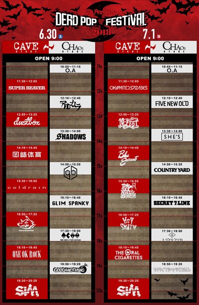「DEAD POP FESTiVAL 2018」タイムテーブル