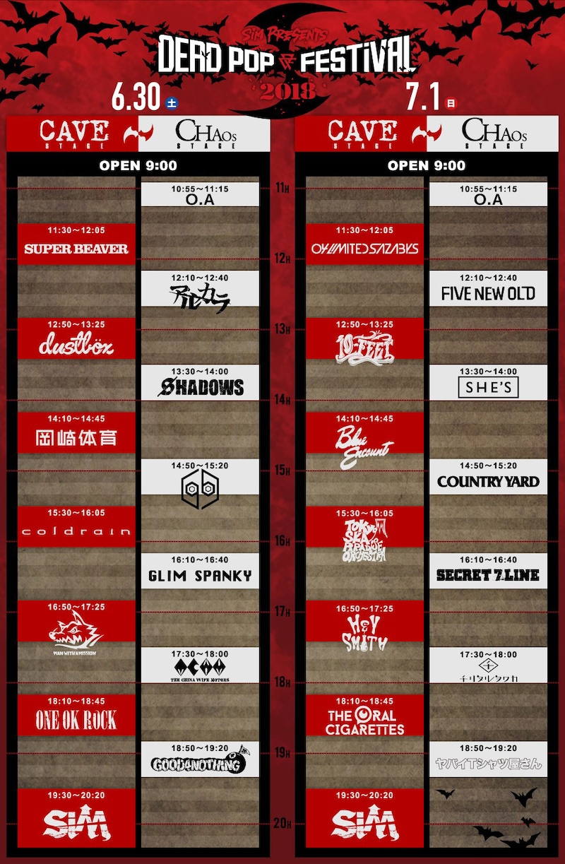 「DEAD POP FESTiVAL 2018」タイムテーブル