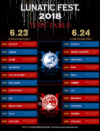 「LUNATIC FEST. 2018」タイムテーブル