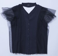 チュール付きリブトップス