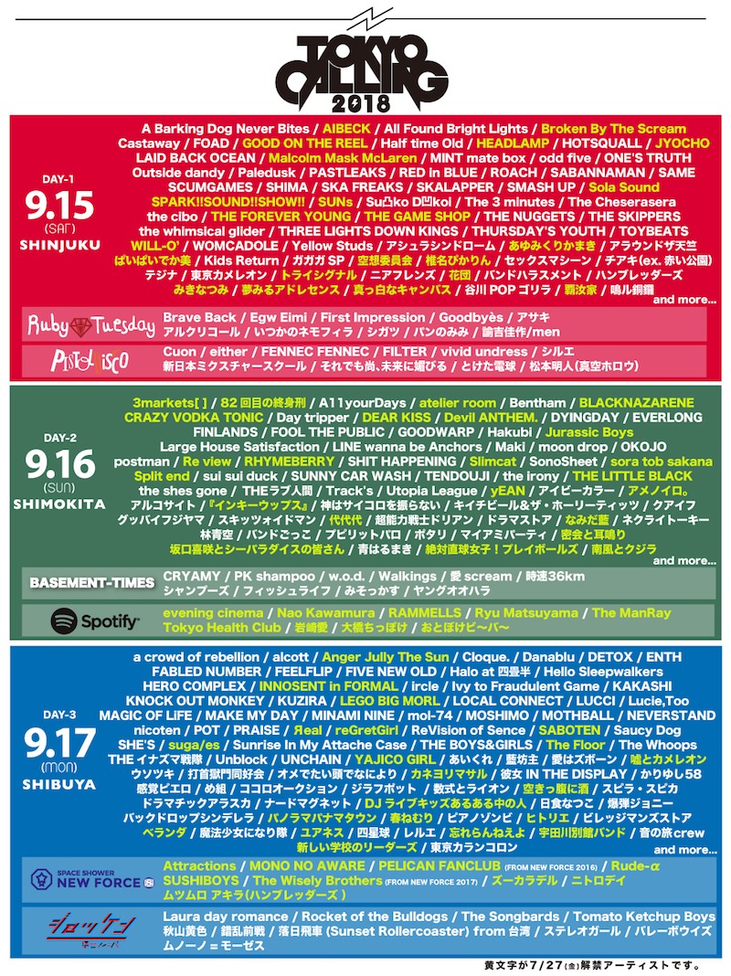 「TOKYO CALLING 2018」出演アーティスト第5弾告知ビジュアル