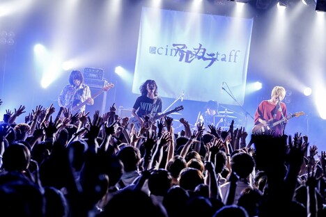 cinema staff×アルカラ「Split EP『undivided E.P. 』RELEASE TOUR ～A.S.O.B.i～」でのcinema staffのステージの様子。（撮影：石崎祥子）