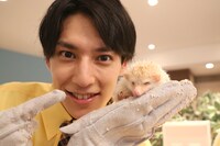 ユースケ（左）と眠るハリネズミ。