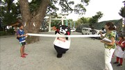 「日本つながるプロジェクト」たすきリレーに参加したくまモン。(c)フジテレビ