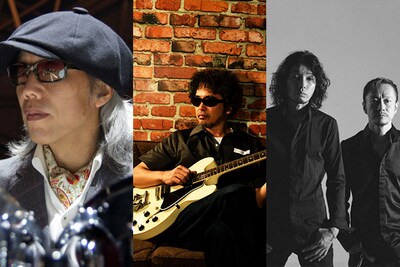 左から屋敷豪太、奥田民生、MANNISH BOYS。