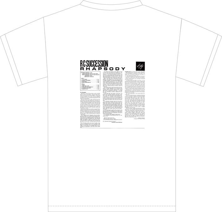 RCサクセション　ラプソディTシャツ　エムカード付き M∞CARD付きTシャツの裏面。 - CHABO、森高千里、山崎まさよしら