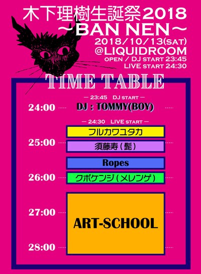 「木下理樹生誕祭2018～BAN NEN～」タイムテーブル