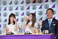 左から「和ラー」のおいしさをアピールする生田絵梨花、白石麻衣、鈴木英敬三重県知事。