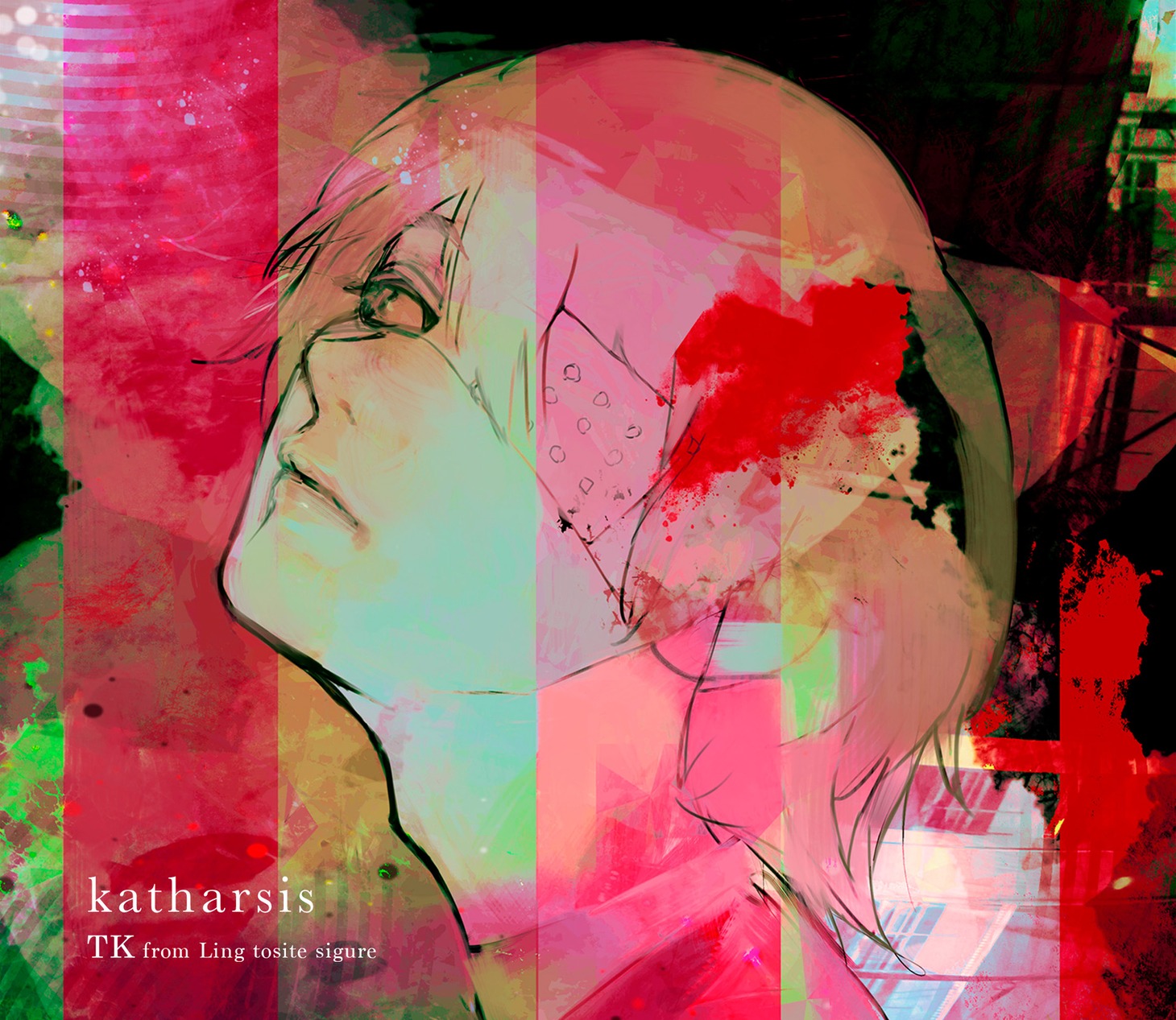 TK from 凛として時雨「katharsis」通常盤初回プレス分に付属するスリーブのイラスト。