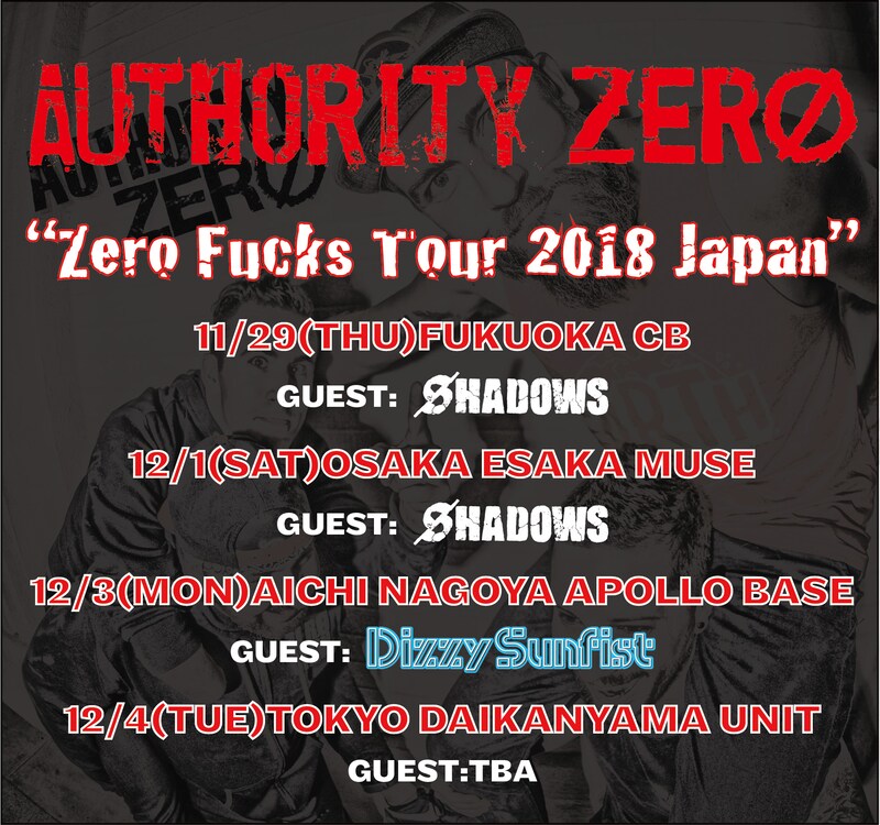 「Zero Fucks Tour 2018 Japan」告知画像