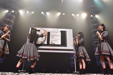 穴埋めになっていた職員考案のセットリストを明かしながら自身のセットリスト案を解説する小林歌穂（右端）。