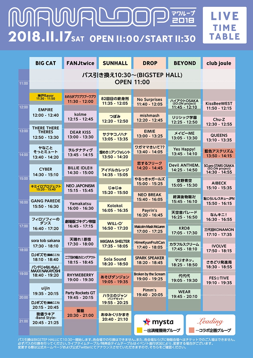 「MAWA LOOP2018 supported by FM OH!」タイムテーブル
