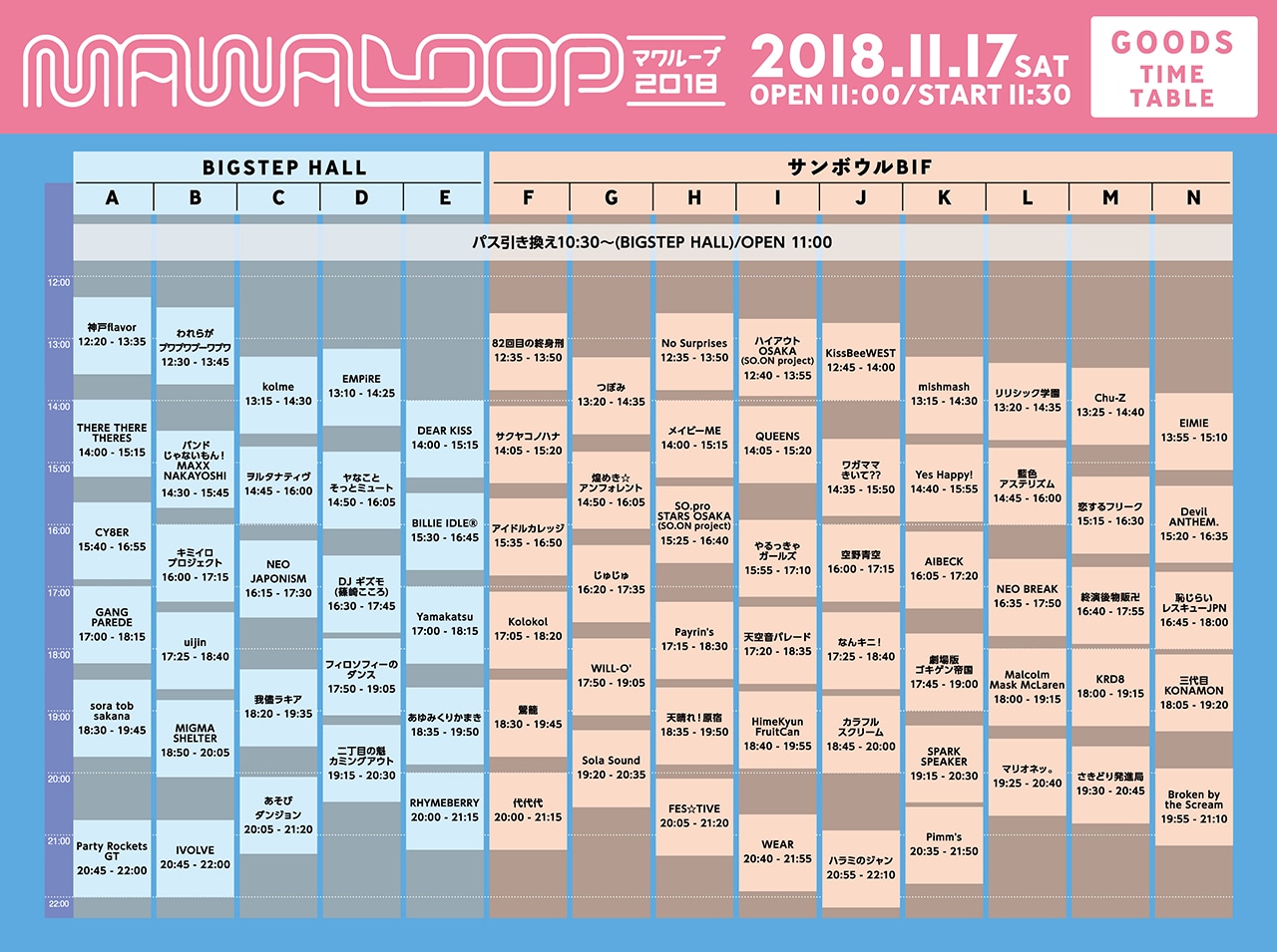「MAWA LOOP2018 supported by FM OH!」物販タイムテーブル