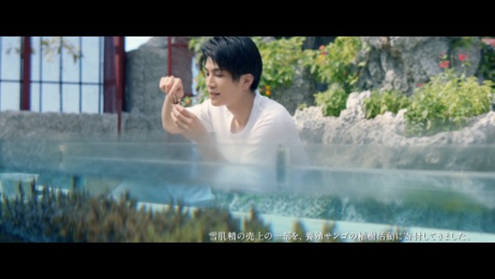 岩田剛典出演CM「雪肌精 僕と一緒に、SAVE the BLUE」編のワンシーン。