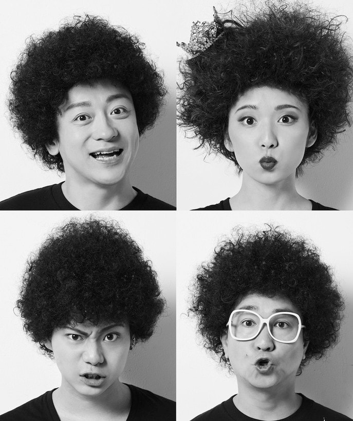 左上から時計回りに山本耕史、松岡茉優、八嶋智人、佐藤流司。