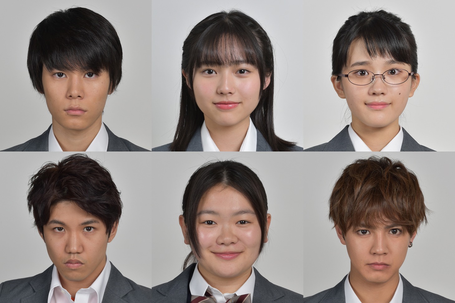 上段左から萩原利久、秋田汐梨、若林薫。下段左から佐久本宝、富田望生、片寄涼太。