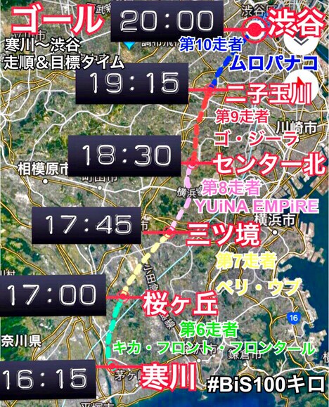 「BiSのOne for all, All for one7時間半で100キロマラソン」走行区間