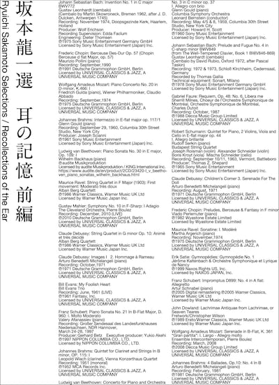 V.A.「坂本龍一 選 耳の記憶 前編 Ryuichi Sakamoto Selections / Recollections of the Ear」ジャケット