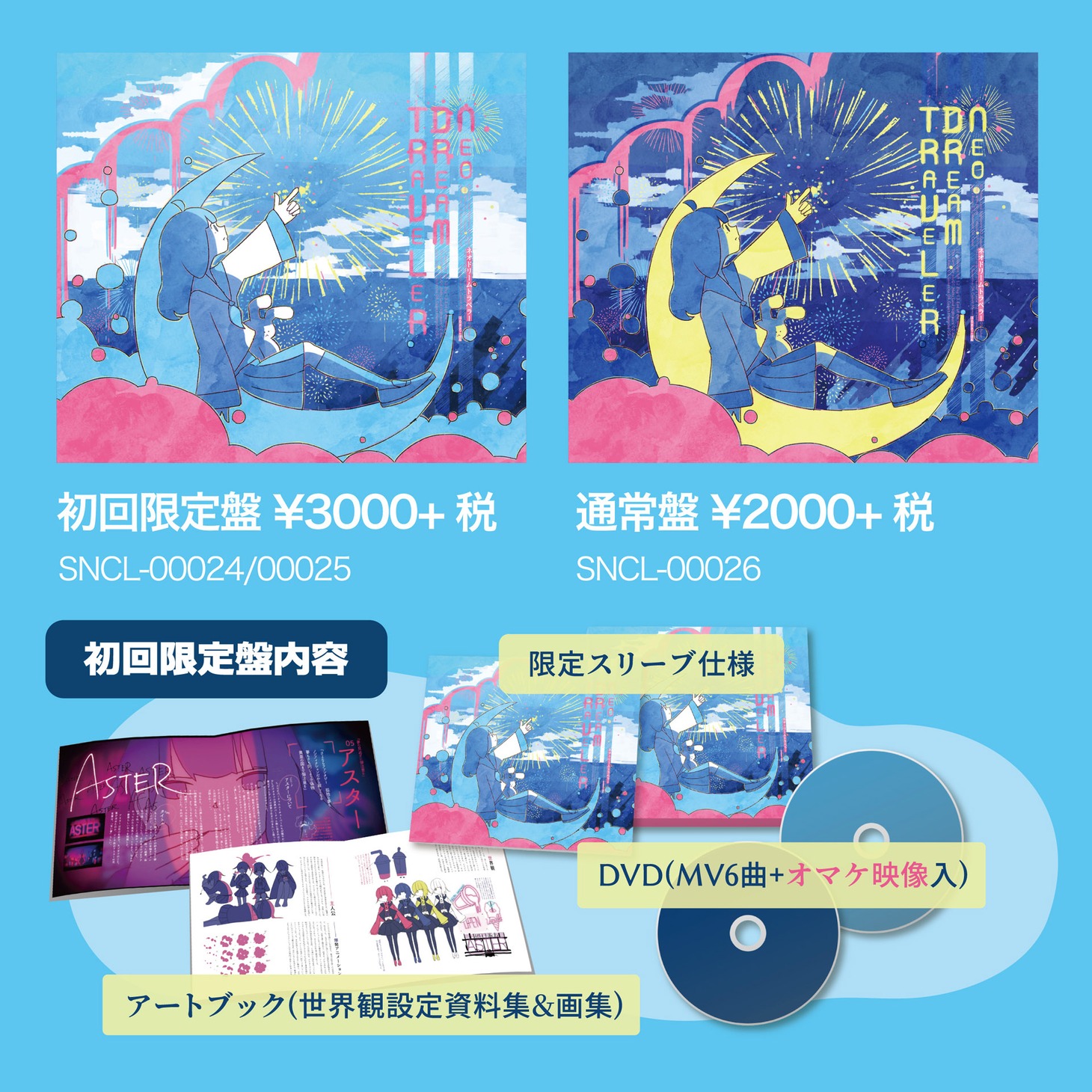 はるまきごはん「ネオドリームトラベラー」各ジャケットおよび初回限定盤の内容。