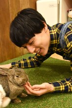 うさぎとふれあうユースケ。