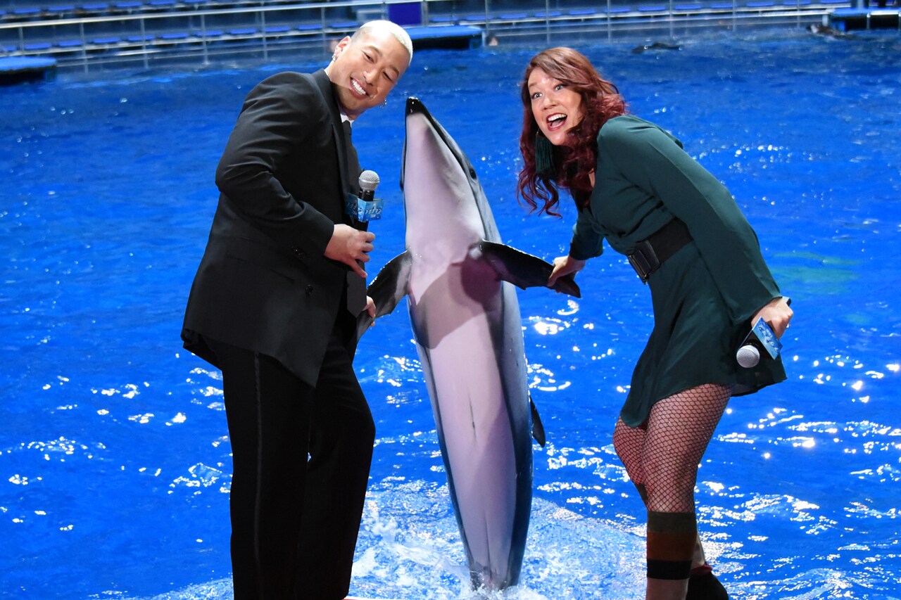 関口メンディー、イルカと戯れ「アクアマン」PR「海中バトルに飛び込メンディー！」