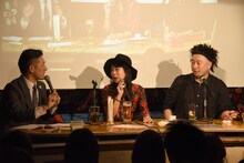 左からキクチウソツカナイ。、椿鬼奴、レイザーラモンRG。