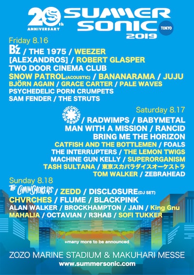 「SUMMER SONIC 2019」幕張公演出演アーテイスト告知ビジュアル