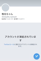 凍結された椎名ちゃん（Vo, G）のTwitter画面。