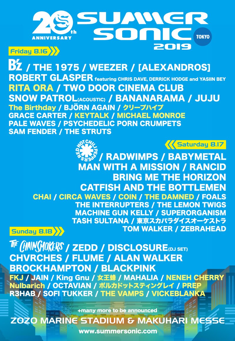 「SUMMER SONIC 2019」幕張公演ラインナップ