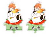 あほの坂田。とひげまんじゅうのコラボグッズ・アクリルスタンドキーホルダーのデザイン。