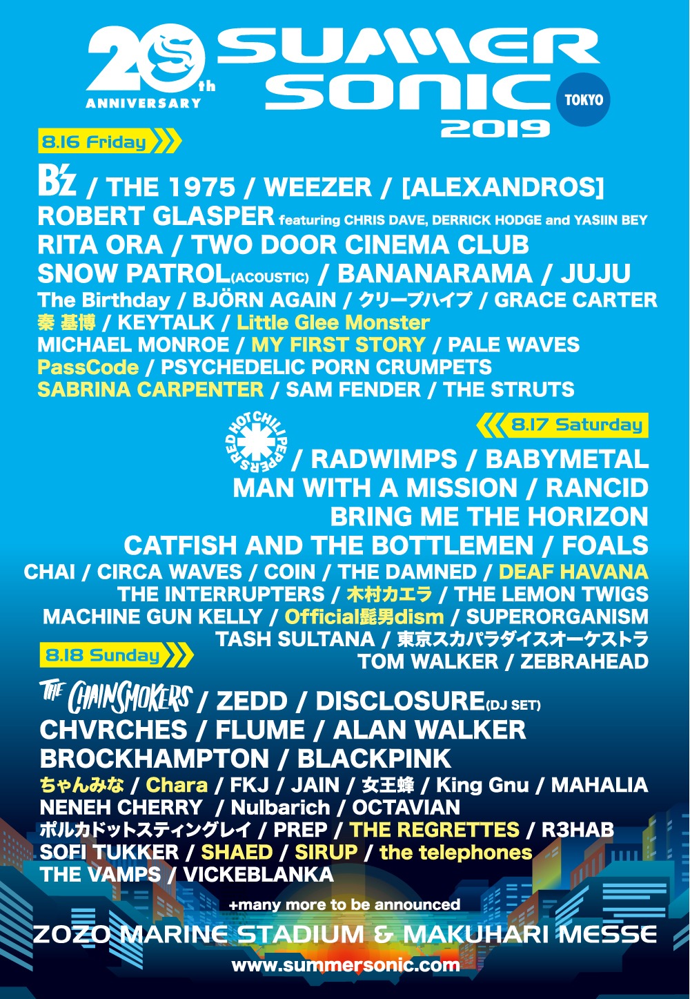 「SUMMER SONIC 2019」幕張公演ラインナップ