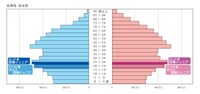 98年当時の人口ピラミッド（総務省統計局「平成10年、年齢5歳階級、男女別人口－総人口」から作成）。