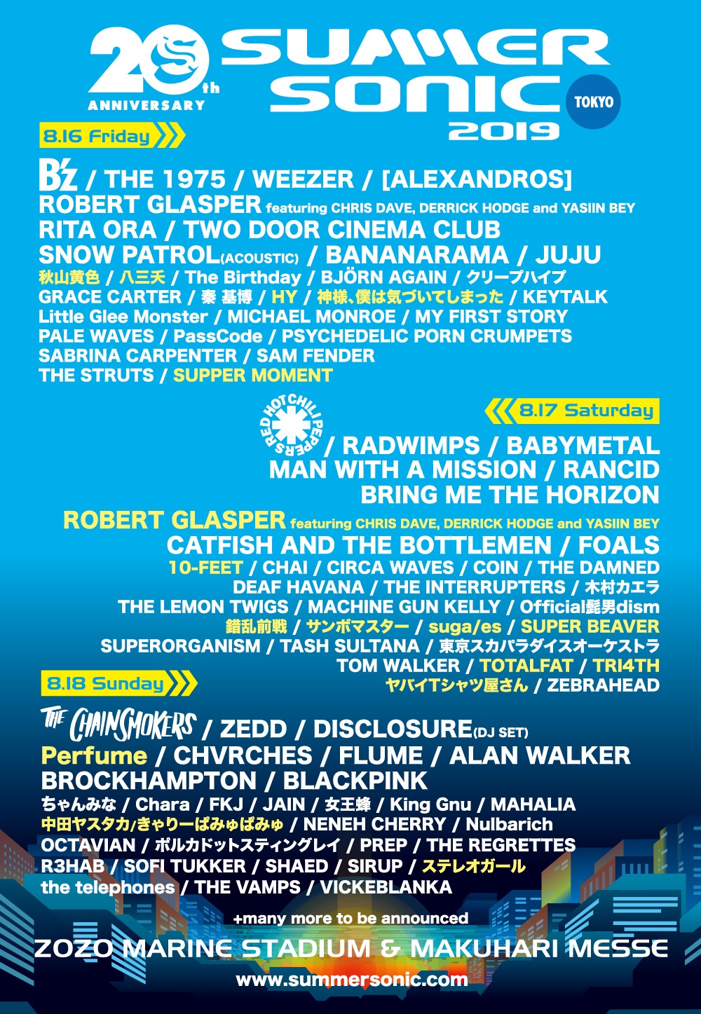 「SUMMER SONIC 2019」幕張公演ラインナップ