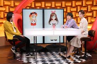 左から音楽ナタリー編集長の加藤一陽、カミナリアイ、Kizuna AI（キズナアイ）、バカリズム、佐藤梨那アナウンサー。
