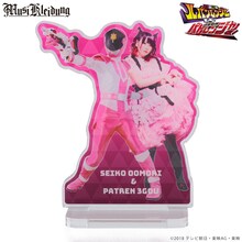 「超歌手 大森靖子」×「警察戦隊パトレンジャー」アクリルクリップホルダースタンドのデザイン。