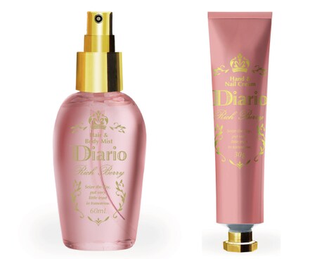 「Diario」の新フレグランス・リッチベリーを使用したヘア&ボディミスト、ハンド&ネイルクリーム。