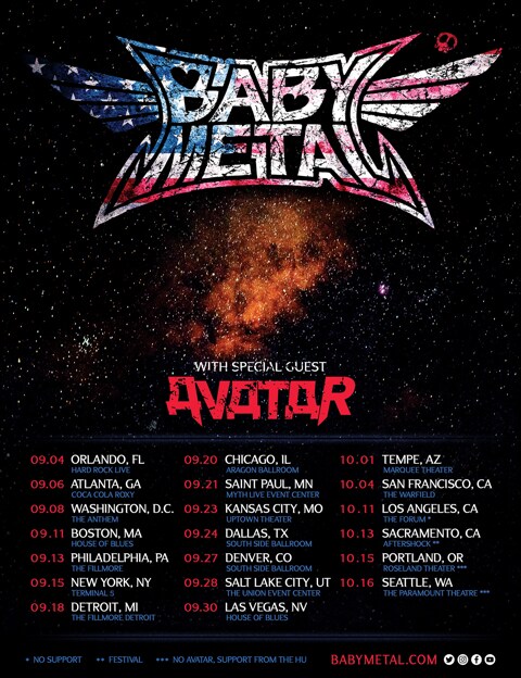 BABYMETALが秋にアメリカツアー、フェス出演含む20公演