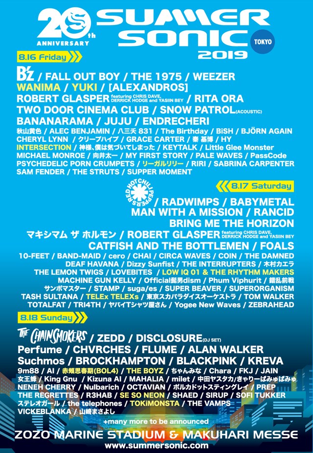「SUMMER SONIC 2019」幕張公演ラインナップ