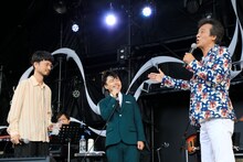 左から、長岡亮介（ペトロールズ）、浜野謙太（在日ファンク）、前川清。