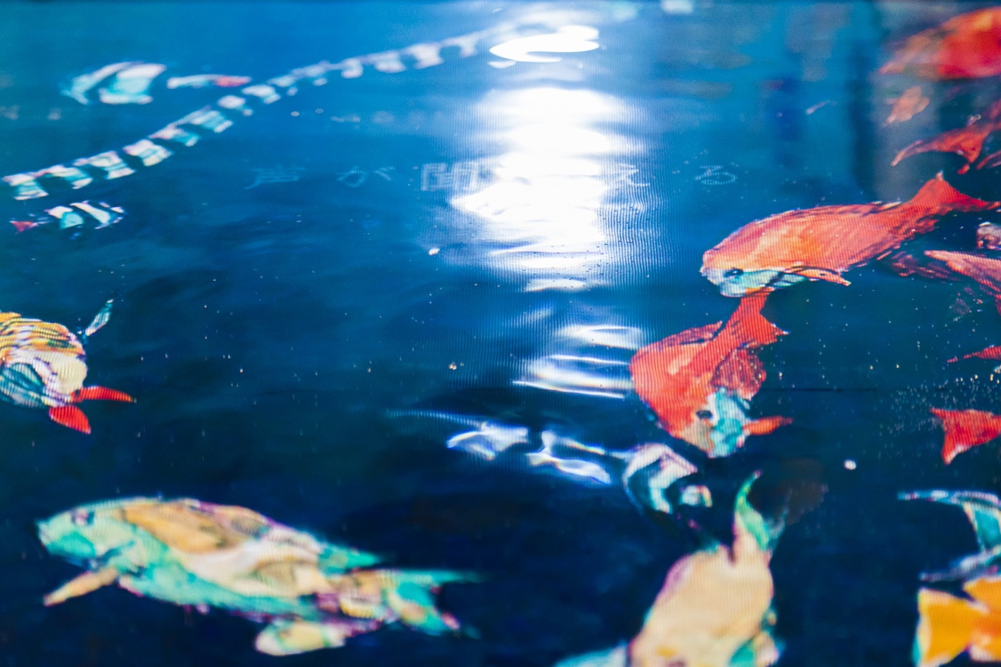 地下1階「深海」に展示された「海の幽霊」のジャケットに歌詞が浮かび上がる様子。（写真提供：ソニー・ミュージックレーベルズ）