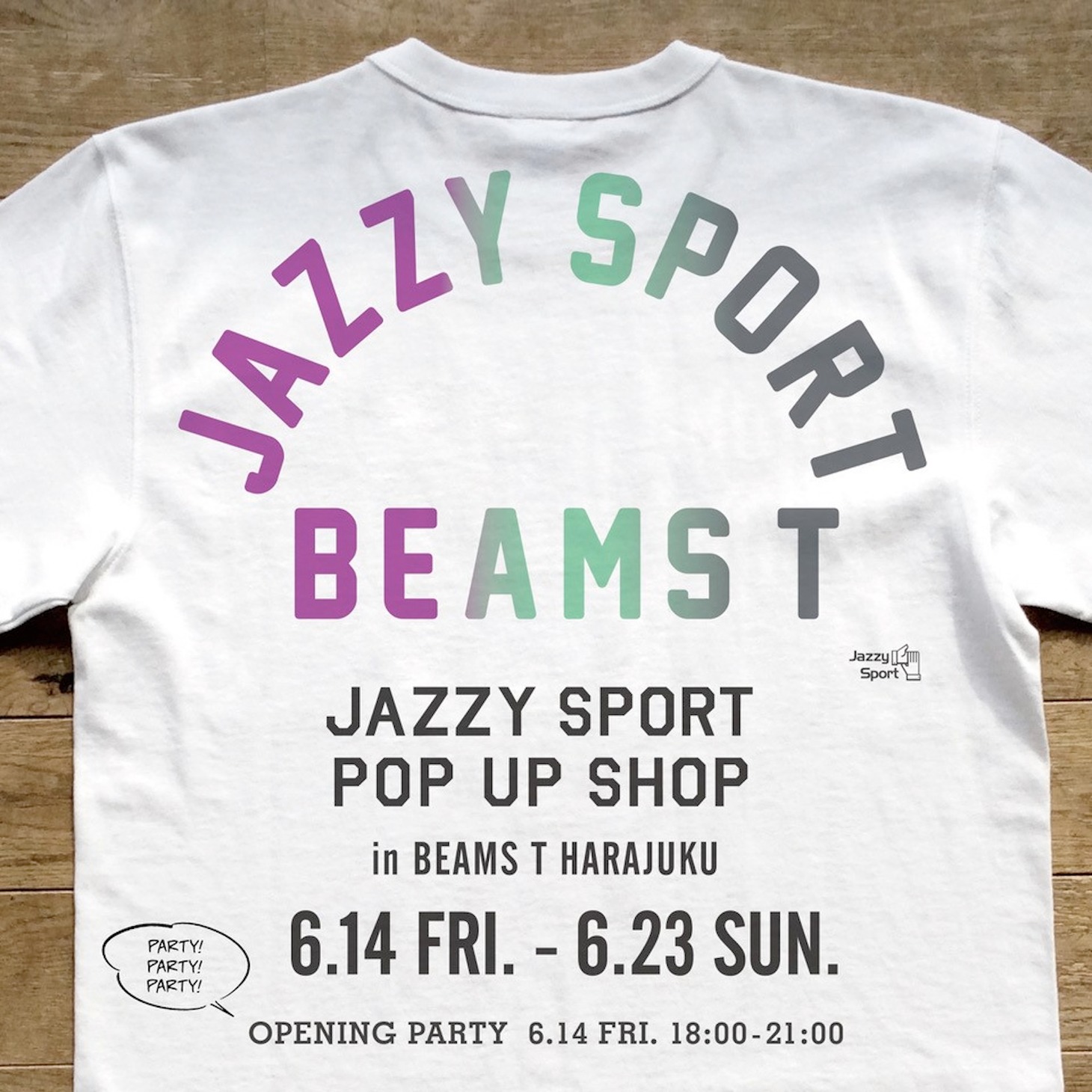 「Jazzy Sport POP UP SHOP in BEAMS T HARAJUKU」の告知バナー。
