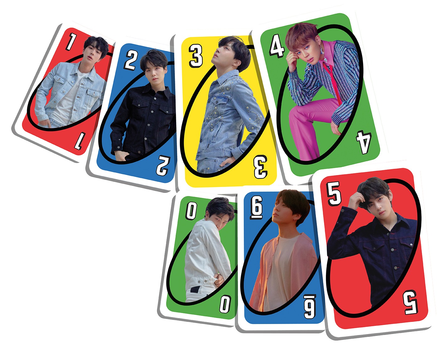 「ウノ BTS」のカード。 (c)Big Hit Entertaiment. All Rights Reserved. (c)2019 Mattel