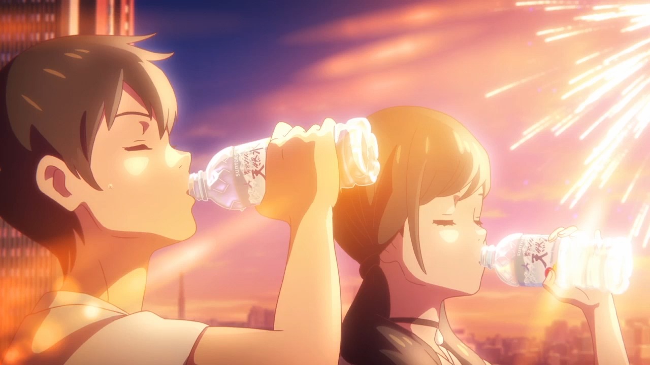 サントリー天然水の新CM「手のひらを空に（雨）」編より。(c)2019「天気の子」製作委員会
