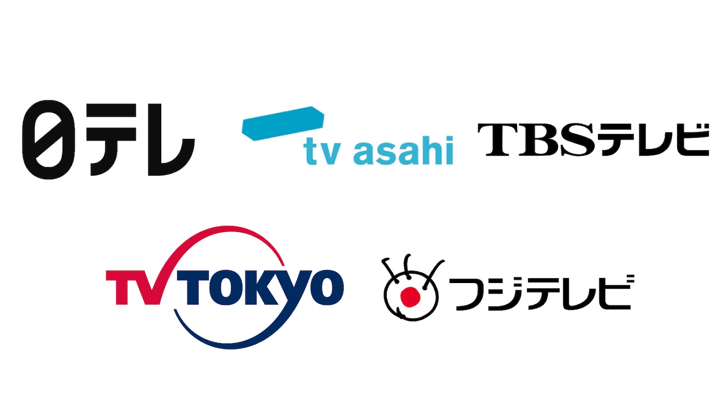 日本テレビ、テレビ朝日、TBS、テレビ東京、フジテレビのロゴ。