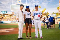 左からMIYAVI、大坂なおみ選手、前田健太選手。（Photo by ZB Images）