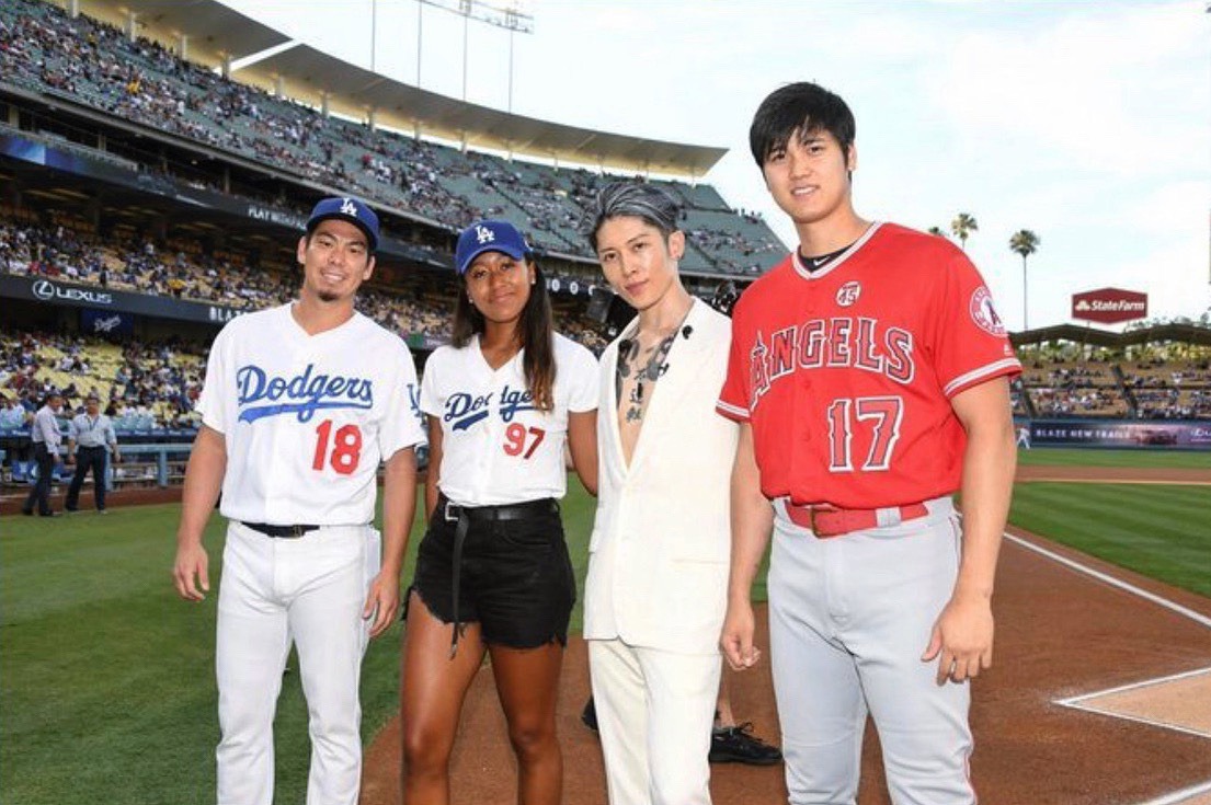 左から前田健太選手、大坂なおみ選手、MIYAVI、大谷翔平選手。（Photo by ZB Images）