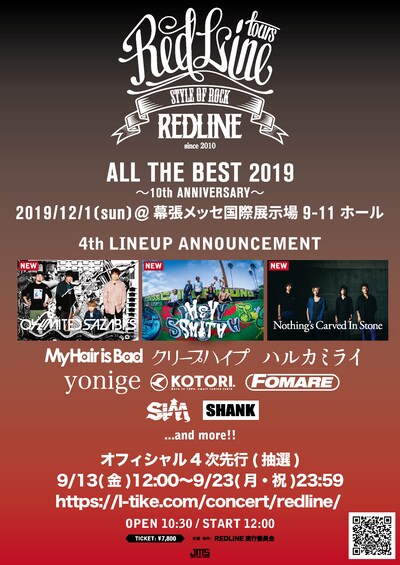 「REDLINE ALL THE BEST 2019 ～10th Anniversary～」出演アーティスト第4弾告知画像
